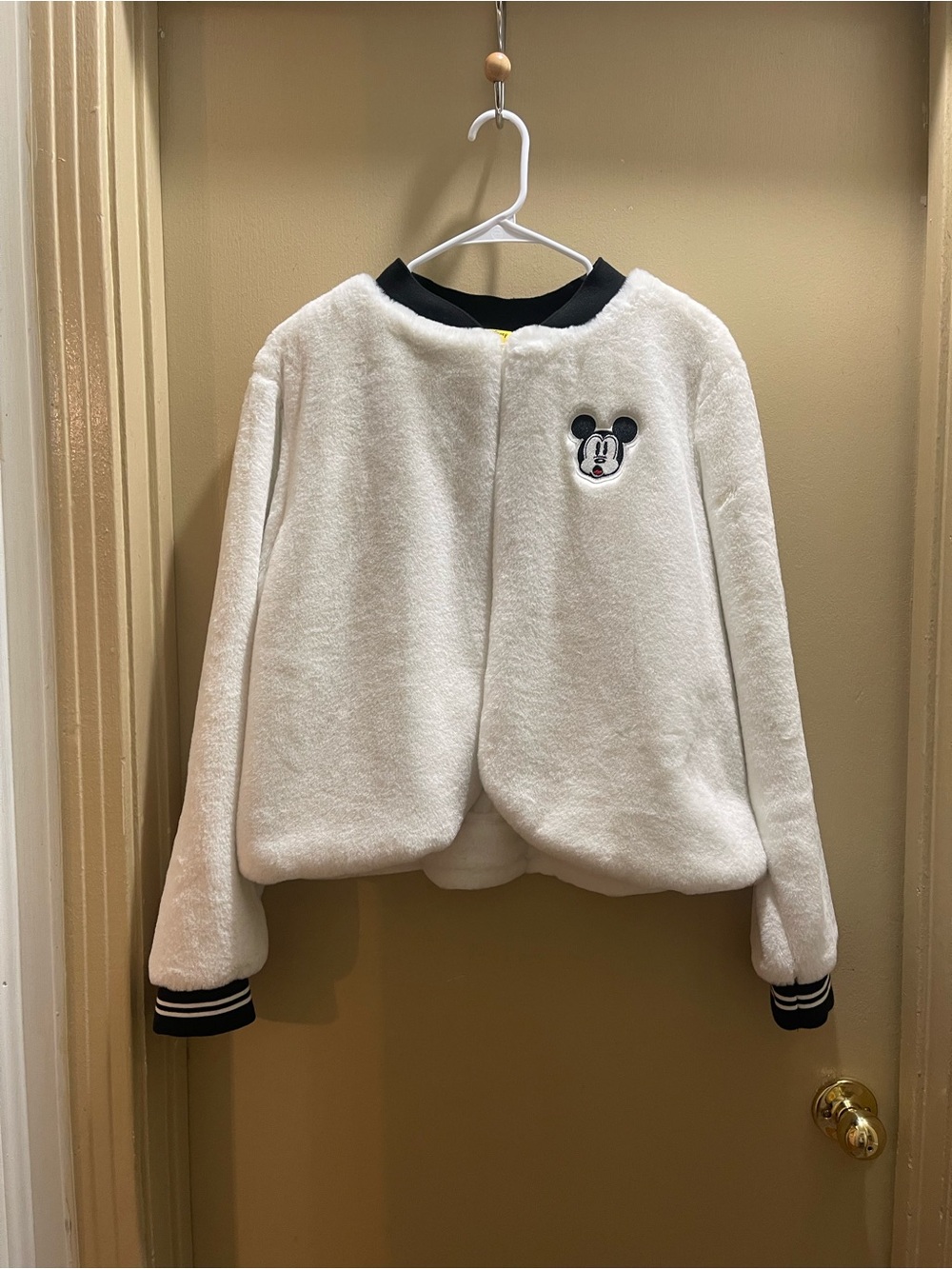 White Disney white faux fur Mickey bomber jacket